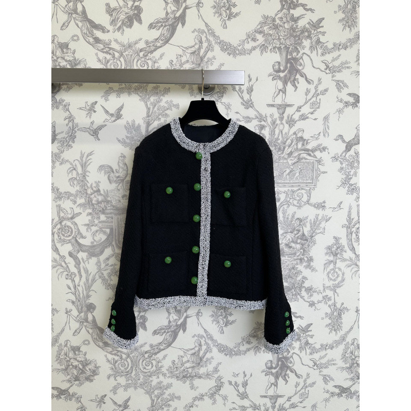 Shenzhen Nanyou Goods~26 Autumn/Winter New Product: Heavy Beaded Classic Black Tweed -Style Woolen Coat