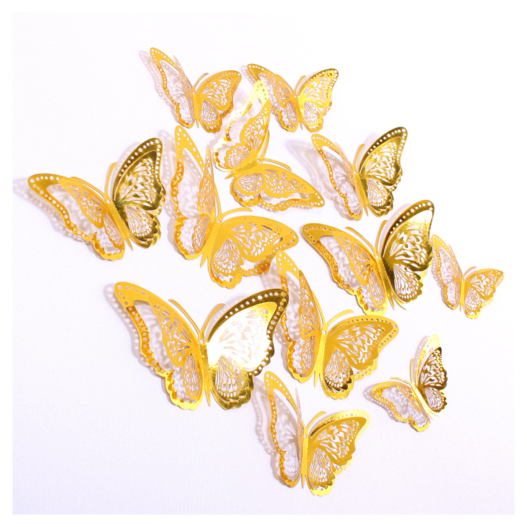 Fábrica al por mayor 12 pegatinas de pared de mariposas huecas hogar festivo decoración navideña decoración mariposa tridimensional 3D