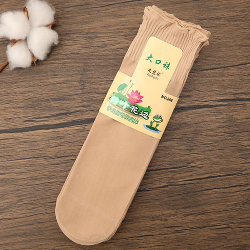 女性用夏用薄手ソックス、ママ用ルーズストッキング、妊婦用フリル、夏用ショートスタイル、耐摩耗性、引っかかり防止、肌色|undefined