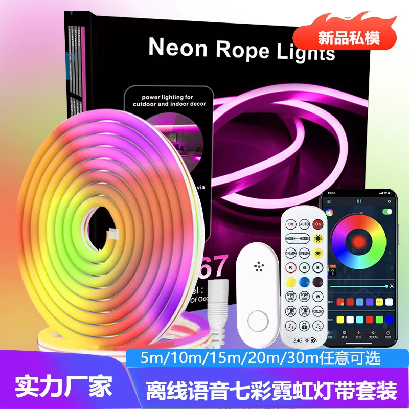 Неоновая лампа с голосовым управлением, RGB, умная, Bluetooth, 2,4G, уличная световая лента, декоративная подсветка, 30m комплект, RGB, разноцветная