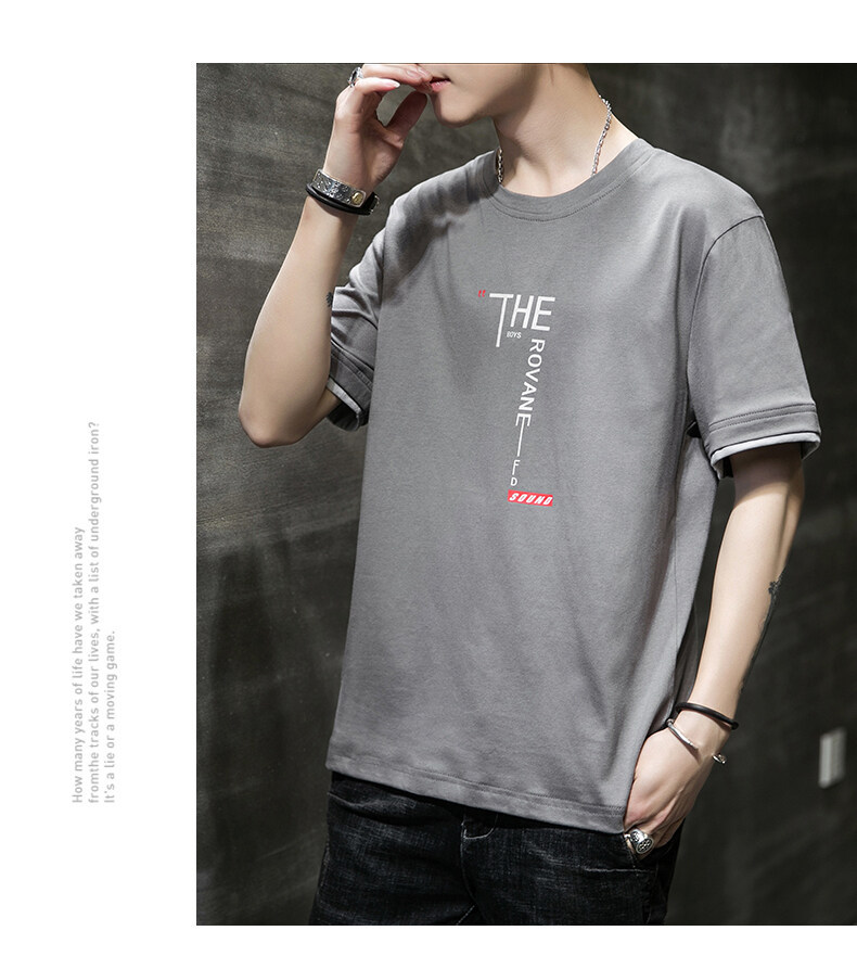 Camiseta de manga corta hombre verano ins tendencia holgada hombre verano 100 algodón hombre cuello redondo manga media top pic 12
