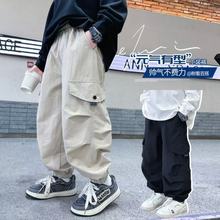 中大童儿童裤子男孩春秋2025时尚帅气纯色字母印花束脚宽松工装裤