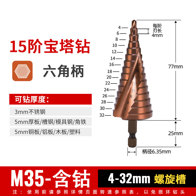 m35 コバルト入りパゴダ型ドリルビット高硬度鉄板ステンレス鋼 304 特殊穴あけドリルビット穴開口部エキスパンダー|undefined
