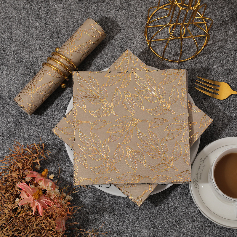 Party Paper Towel Printed Square Napkin Paper Party Restaurant Special Disposable Paper Towel Leaf Hot Stamping High-End Napkin