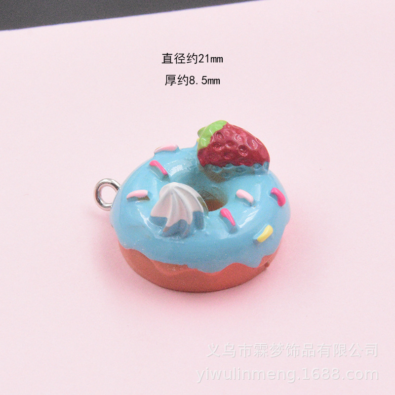 Resin Donut Pendant Simulation Cheese Strawberry Double Color Donut Keychain Pendant DIY Jewelry Accessories