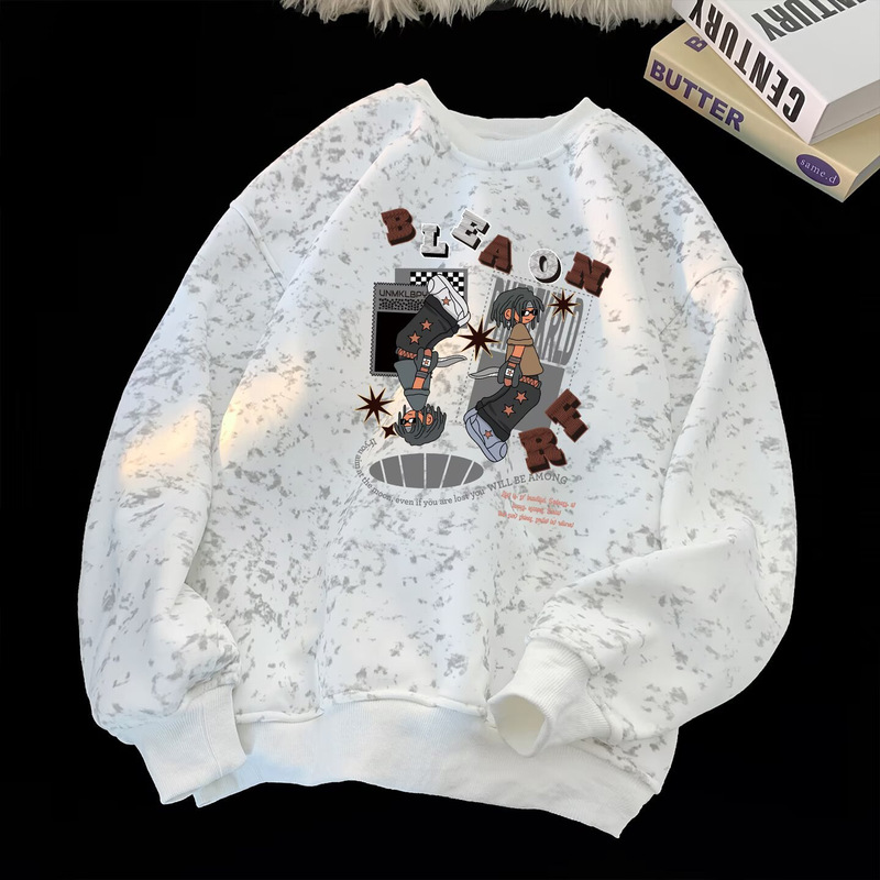 [Exclusive for Huhu Carefully Selected] Tee Fun Cartoon Mickey Spray Painting Loose Long Sleeve T-Shirt Vk255 Round Neck Sweatshirt