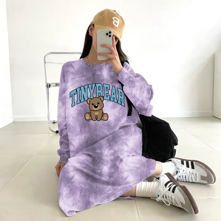 スーツ韓国版新しい韓国版外国風プリントルーズカジュアルプリントミドル丈ドレス長袖Tシャツドレス女性202|undefined
