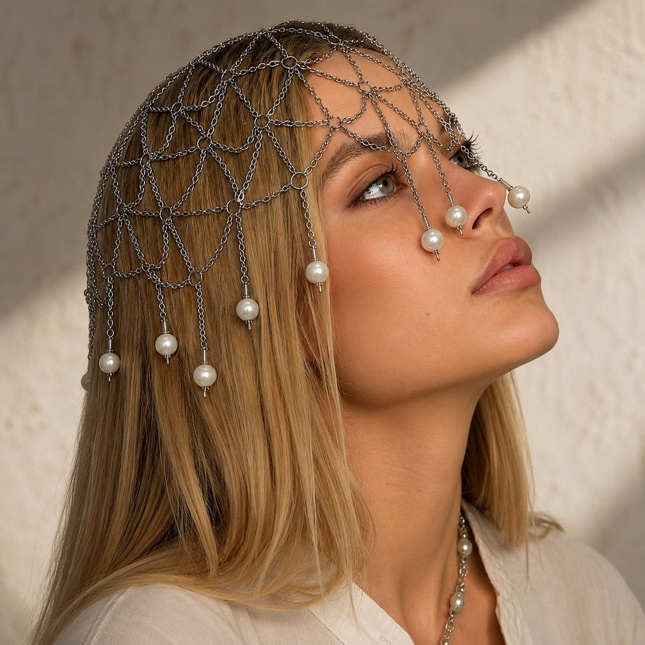 Cross-Border Popular Pearl Tassel Hair Chain European and American High-End Chain Hair Accessory Mesh Hair Ornament for Women Hair Chain