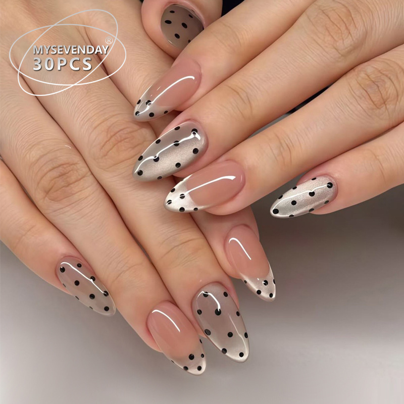 Xiaohongshu's Popular Summer Nail Stickers, French Cat-Eye Polka Dot Sweet Girl Style Nail Tips, 30 Pieces in Stock for Wholesale