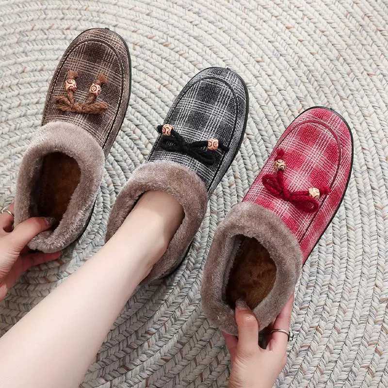 Женская тканевая обувь, женская хлопчатобумажная обувь, нескользящая повседневная обувь на плоской подошве, однополые туфли для мам среднего и пожилого возраста, женские клетчатые туфли на мягкой подошве.