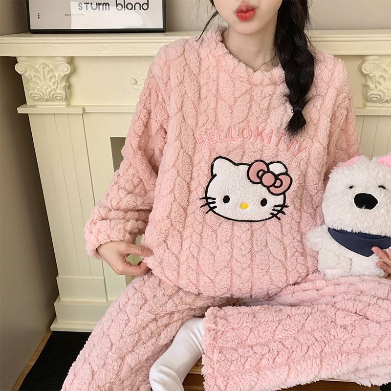Livro rojo en vivo de invierno nuevo jacquard pijama de terciopelo de niñas más dibujos animados de terciopelo dulce ropa de hogar de estudiantes se puede usar fuera