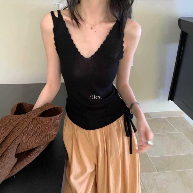 Hers Sweet Summer Korean-Style Simple Slim-Fit Design Tie-Up V-Neck Knitted Vest for Women 80607