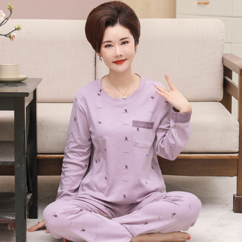 Pure Cotton Pajamas Women's Spring and Autumn Long-sleeved Pullover Loose Casual Soft Middle-aged Mother's Spring and Autumn Home Clothes suit Pure Cotton Pajamas Women's Spring and Autumn Long-sleeved Pullover Loose Casual Soft Middle-aged Mother's Spring and Autumn Home Clothes suit