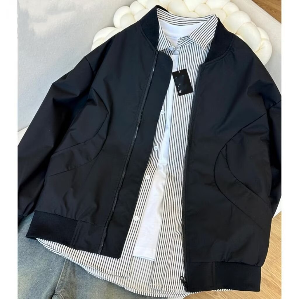 Jakna Pomlad in Jesen Nova Zunanja Oprana Oblačila za Prosti Čas Ohlapna Delovna Oblačila Stoječi Ovratnik Moški Plašč_voghion.com