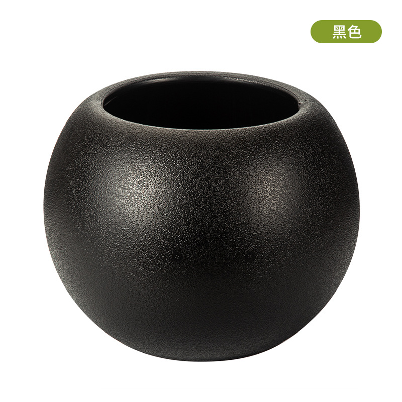 Maceta de plástico esférica de imitación de roca al por mayor de fábrica Maceta decorativa de planta de simulación de piso grande Maceta de árbol de caucho de diamante negro