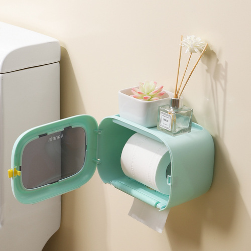 【Dropshipping】Tubular Toilet Paper Holder without Punching Household Paper Towel Holder Bathroom Tissue Storage Wall Mounted