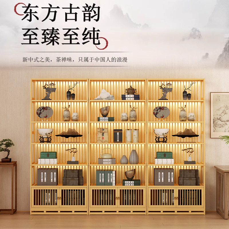 中国風の博古棚バックストリップティーディスプレイキャビネットティーセットラックティールーム背景壁文具収納ラックマルチ宝閣キャビネット|undefined