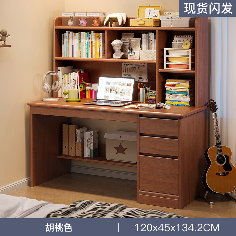 Escritorio de madera, estantería, estantería integrada, escritorio de computadora de apartamento pequeño para el hogar, dormitorio, escritorio de aprendizaje para adultos para estudiantes