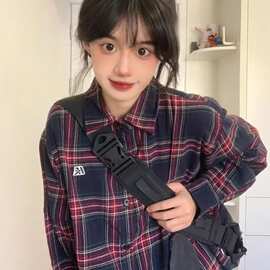 秋季格子衬衫男长袖少年感学生百搭潮流条纹衬衣休闲外套
