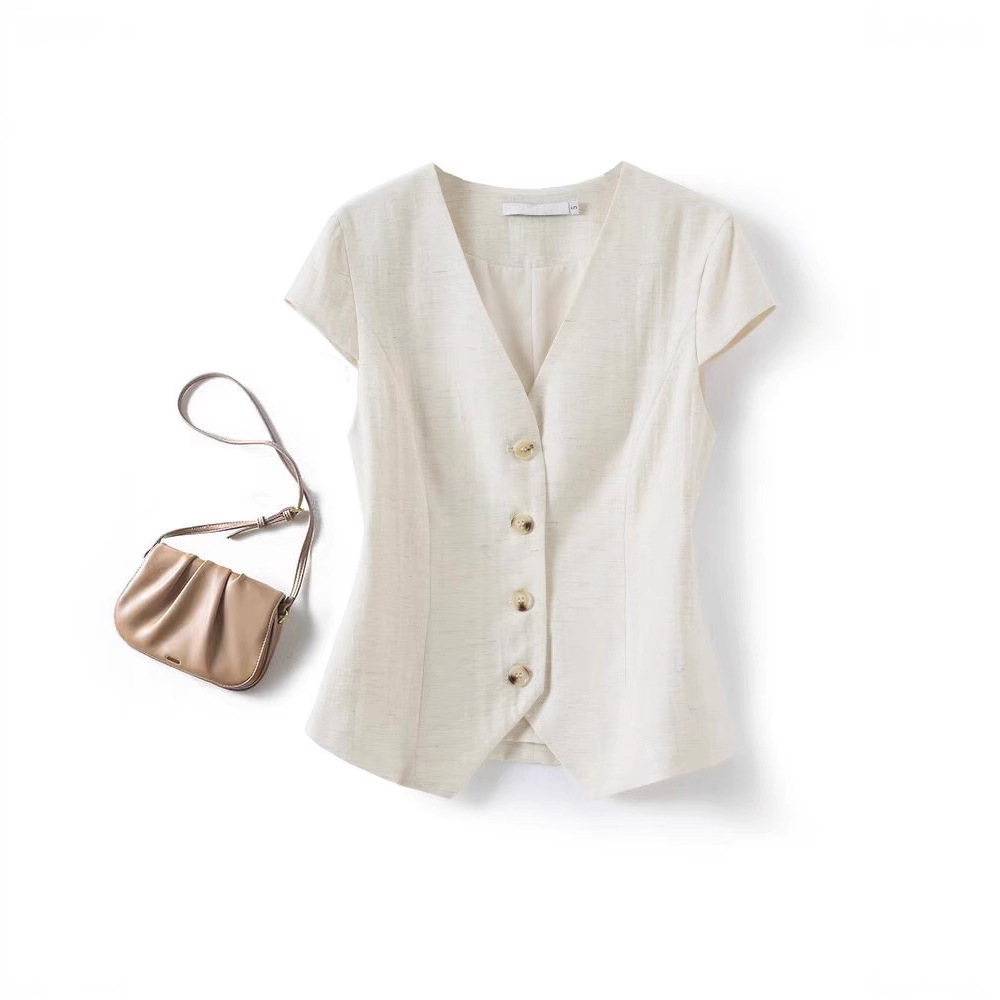 Linen Suit Vest Women's 2025 New Thin Summer Outer Casual Age-Reducing Flesh-Covering Short-Sleeved Vest Vest