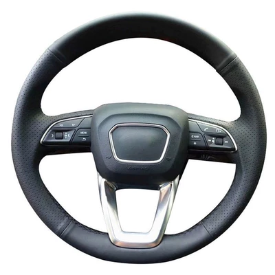 Hand-stitched steering wheel cover is suitable for Mercedes-Benz, BMW, Audi, Toyota, Honda, Nissan, Siyat modified car handle cover 009 (Steering wheel cover) - nappa-fine-grain-top-layer-cowhide-black-hole-on-both-sides-black-line