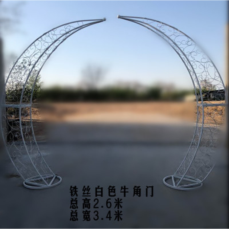 新款婚庆铁艺花牛角门婚庆道具拱门象牙门欧式牛角门白色架子|undefined