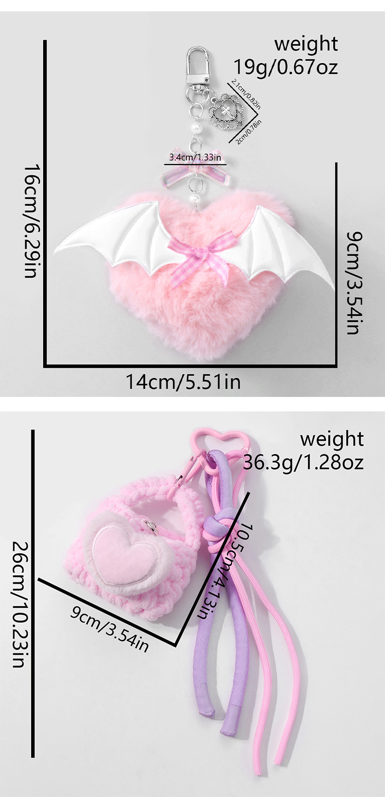 Cute Sweet Bag Heart Shape Wings Resin Plush Knitting Women's Keychain display picture 3