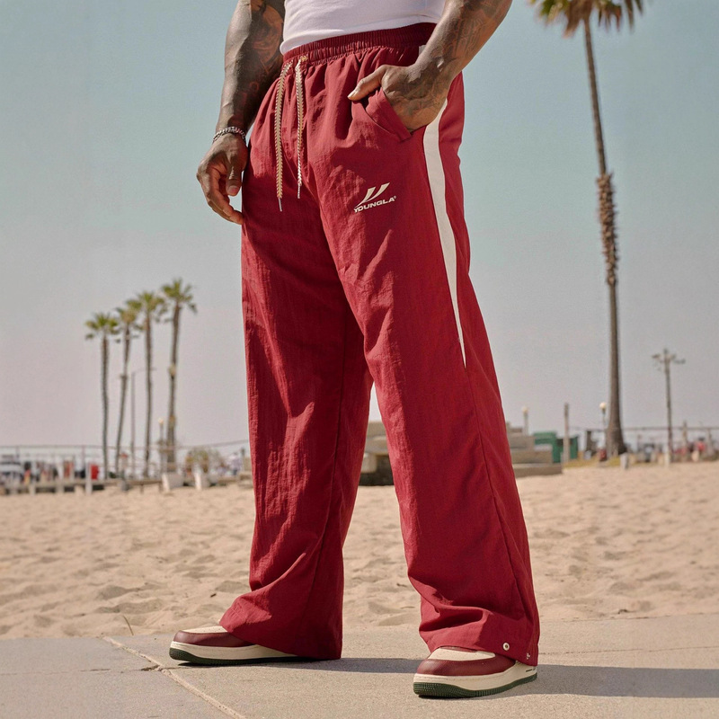 Youngla American-Style New Jogging Sports Fitness Men's Sports Pants Loose Casual Wide-Leg Patchwork Long Pants Straight-Leg