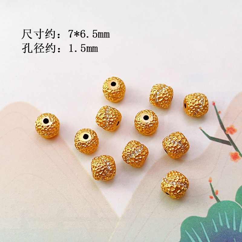 S925 Silver Gold-Plated Diamond Spacer Beads Spacer Barrel Bead Accessories Square Hamburger Bead Bracelet Bracelet DIY Necklace Accessories