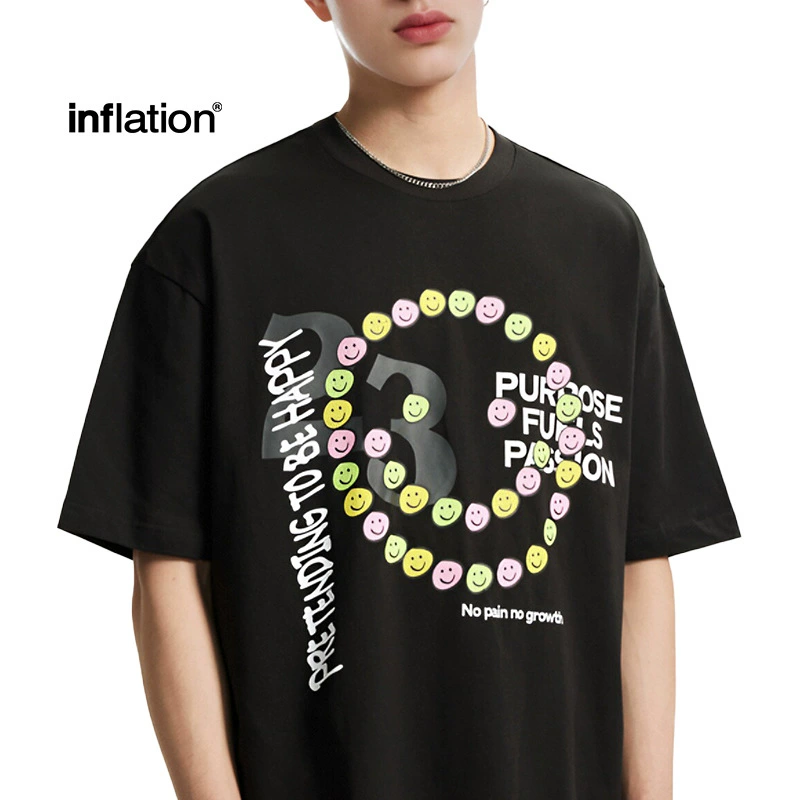 Jiezhan мужская одежда | футболка с трещиноватым принтом смайлика 2025 весна и лето новый европейский и американский прилив бренда свободная индивидуальность с короткими рукавами мужской стиль