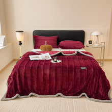 兔毛绒毛毯跨境床盖三件套外贸水晶绒绗缝夹棉纯色盖毯加厚新款潮