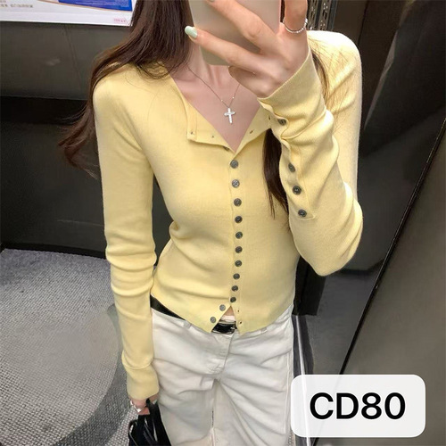 High-end fashion temperament long-sleeved knitted cardigan women's autumn new figure-fitting top wool sweater factory