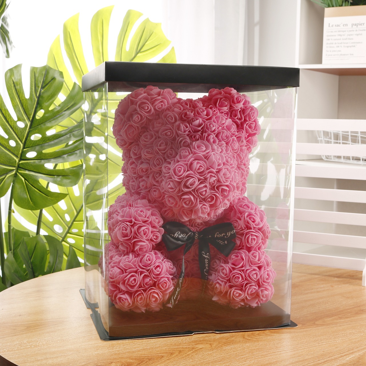 Flor preservada oso rosa 520 regalo del Día de San Valentín tienda de flores supermercado PE espuma flor abrazo oso rosa