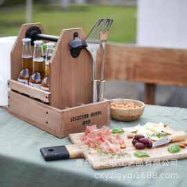 木制烤架收纳架手提便携式调味品纸巾架带开瓶器多功能户外烧烤架
