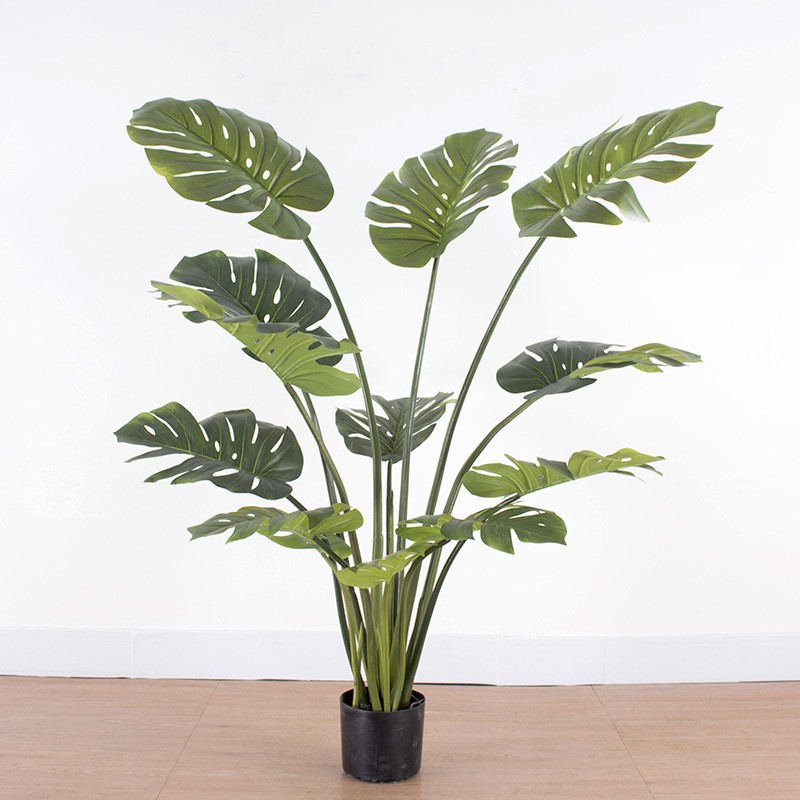 Plantas verdes artificiales de alta gama, bonsái de monstera artificial, plantas en maceta de monstera para decoración de ventanas, plantas artificiales al por mayor
