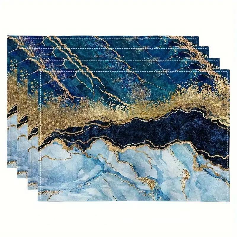 Nuevo poliéster cáñamo temu venta caliente oro negro mármol mantel moderno arte flor mantel restaurante decoración de la cocina