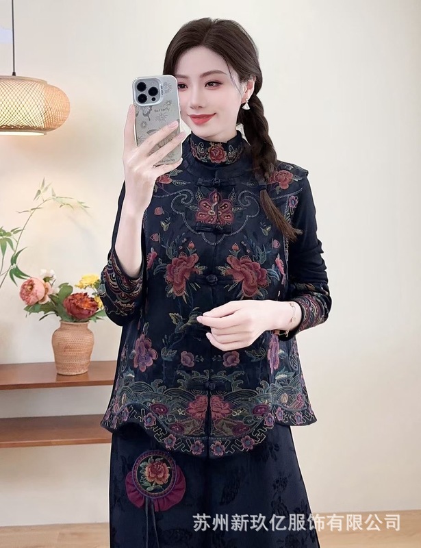 民族风重工刺绣马甲女2025秋季款复古棉提花缎面背心无袖马夹外套|undefined