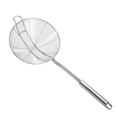 Stainless steel colander, thick four-line colander, noodles, dumplings, fried filter, beef hot pot mesh sieve with double hook spoon