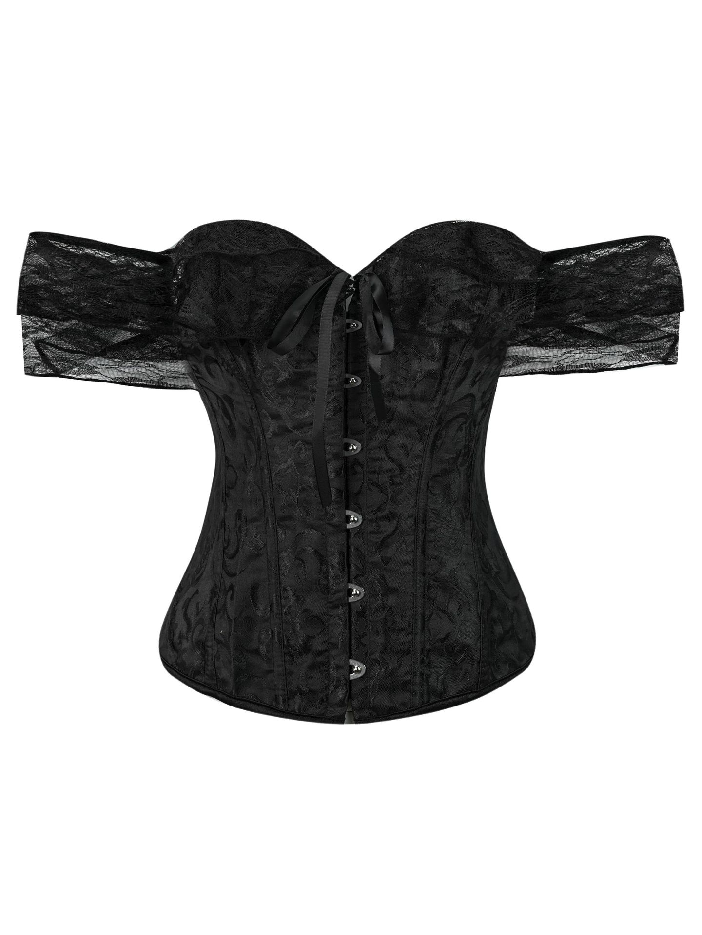 Corset nuevo retro encaje hueso de pescado chaqueta en forma de correa de hombro con manga de burbuja reunida soporte de pecho chaqueta