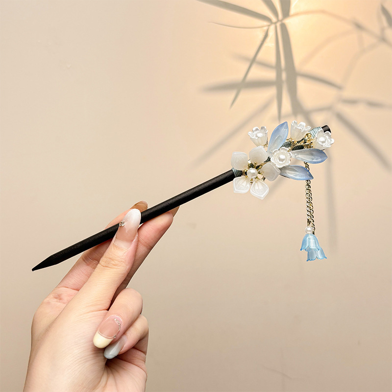天然黑檀木发簪女清冷感发饰玉兰花步摇簪子古风旗袍头饰日常盘发|undefined