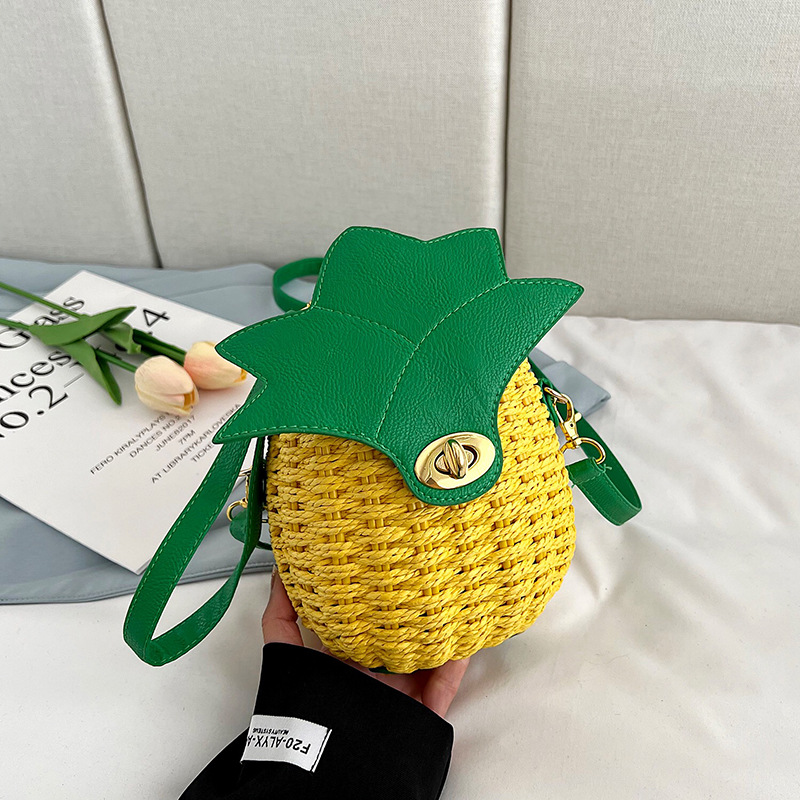 菠萝包2022春夏新款撞色草编包手工编织文艺度假沙滩包手机零钱包