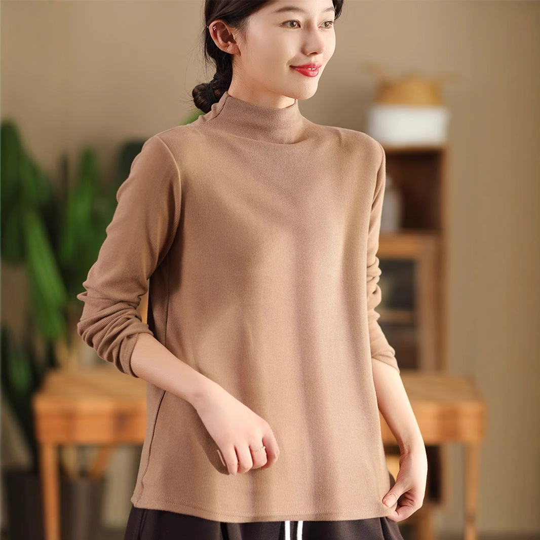 (2개) 높은 칼라 니트베이스 셔츠 2024 겨울 새로운 미키 캐시미어 슬리밍 솔리드 컬러 더미 칼라 내측 탑