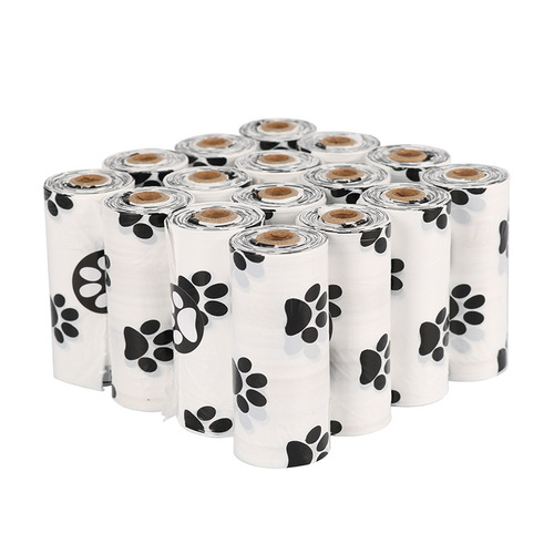 Single roll dog paw pattern biodegradable pet waste bag pink white green black dog poop bag new product