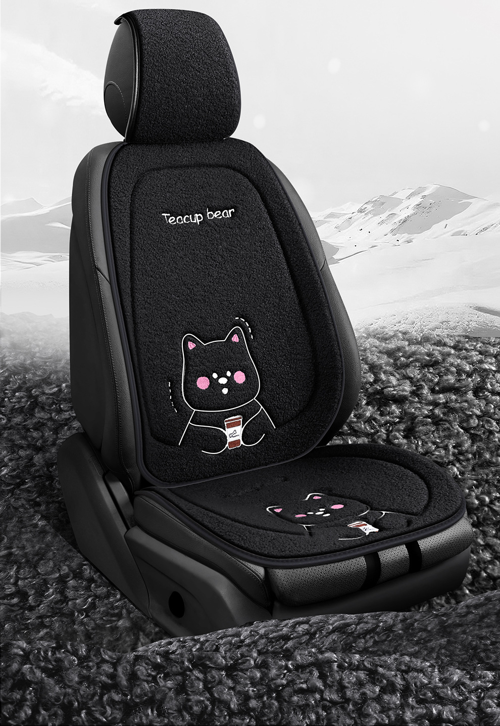 Wholesale New Four-Season Universal Car Seat Cushion Non-Slip Wear-Resistant Short Plush Cartoon Bear Three-Piece Set Factory Direct Sale