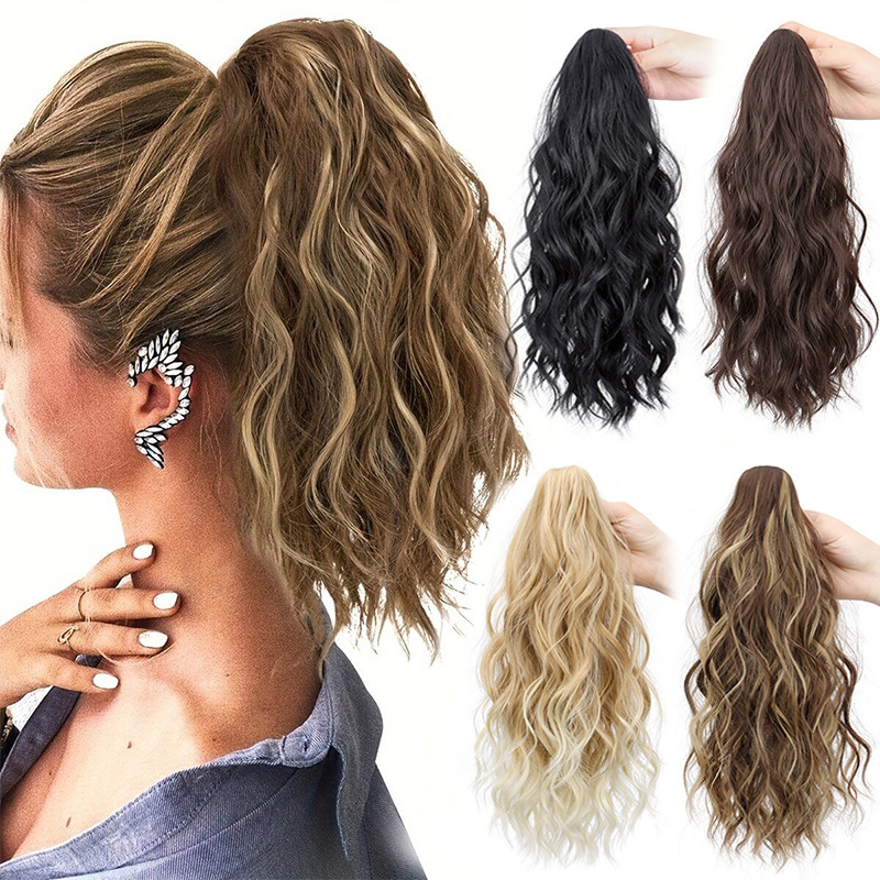 Wig Short Ponytail Female Export Water Ripple Ponytail Popular Cloud Perm Shark Clip High Ponytail Braid in Stock