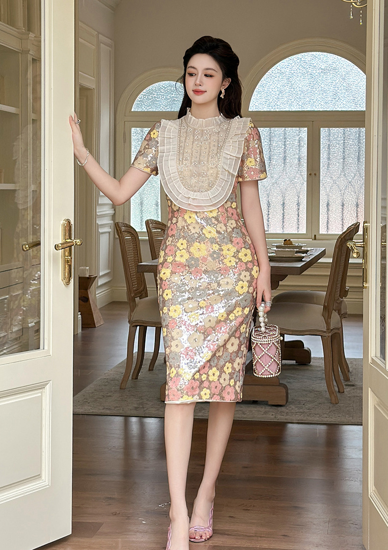 Đầm ôm body nữ thiết kế Pháp họa tiết hoa đính sequin — màu chi tiết 8