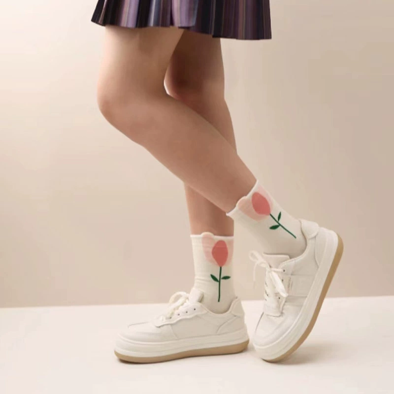 Tide, three dimensional knee socks, mid-length, flowered
