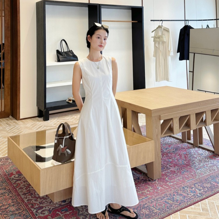 Hot-Selling Item【Digm】Minimalist High-End Solid Color Round-Neck Waist-Cinching Slimming Tank Dress