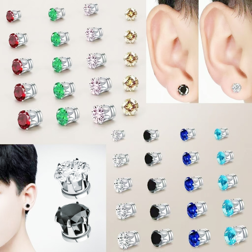 No-Punch Magnetic Ear Clips for Men, Clear Magnetic Six-Claw Diamond Earrings for Women, Non-Pierced Ear Accessories