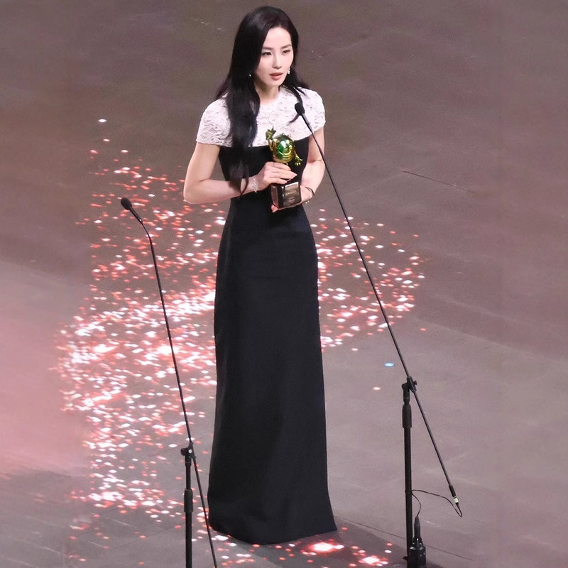 Liu Shishi's Same Style Evening Dress for Women, 2026 New Style, Black Banquet Host Performance Dress, Can Be Worn Casually